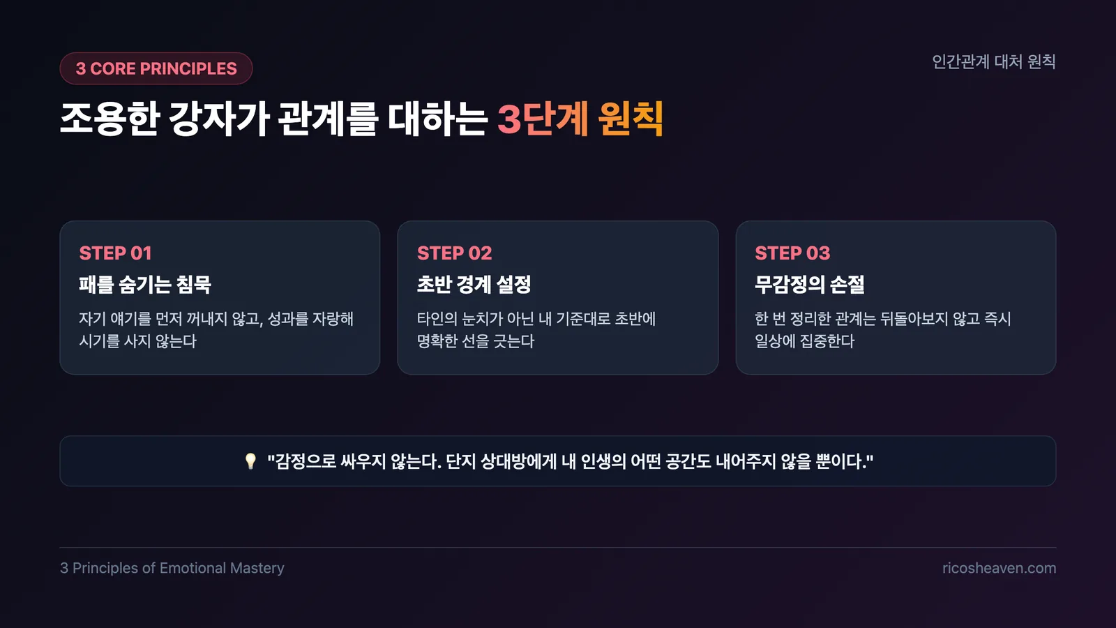 조용한 강자가 관계를 대하는 3단계 원칙 카드 슬라이드