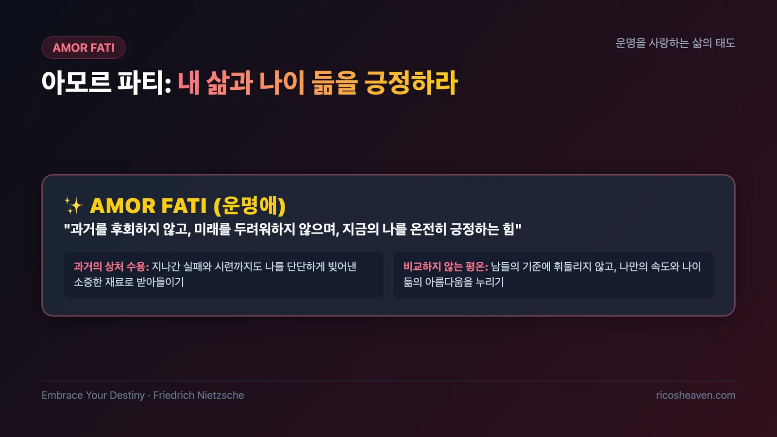 아모르 파티 삶의 태도 요약 카드 슬라이드