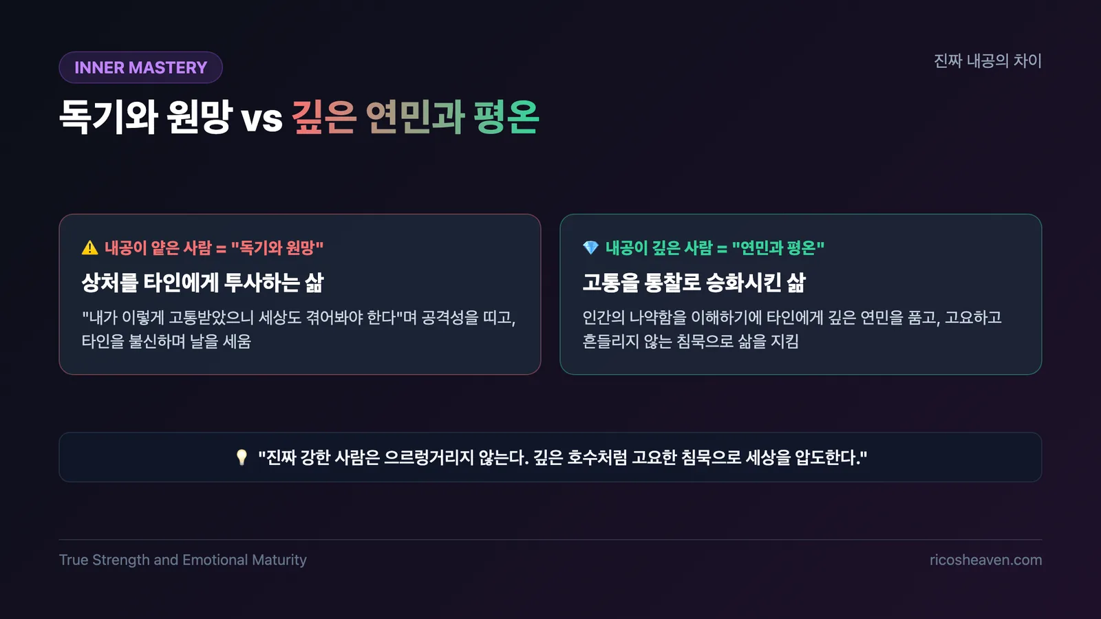 내공의 차이 독기와 원망 vs 연민과 평온 비교표 슬라이드