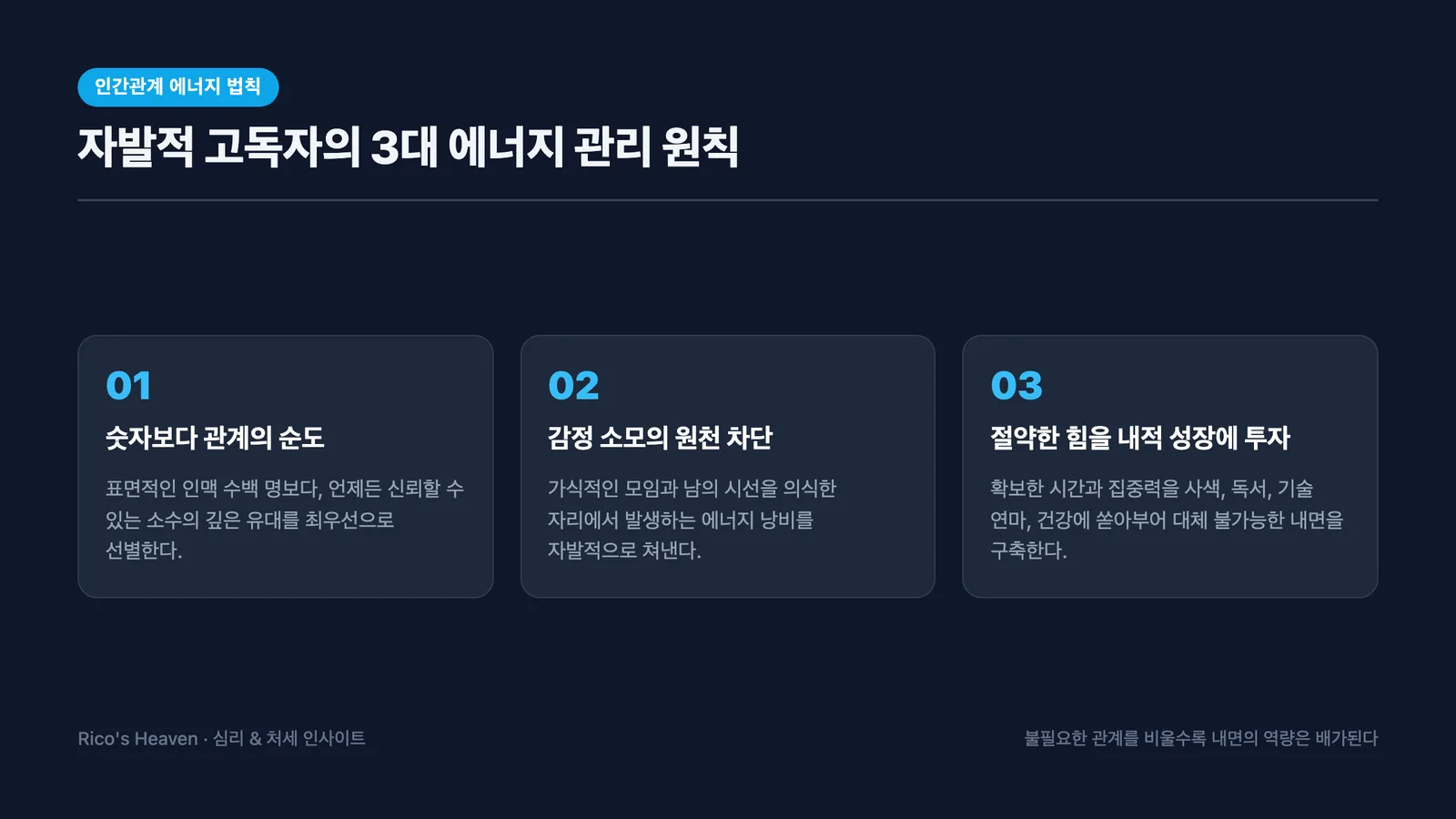 자발적 고독자의 3대 인간관계 에너지 관리 원칙 인포그래픽