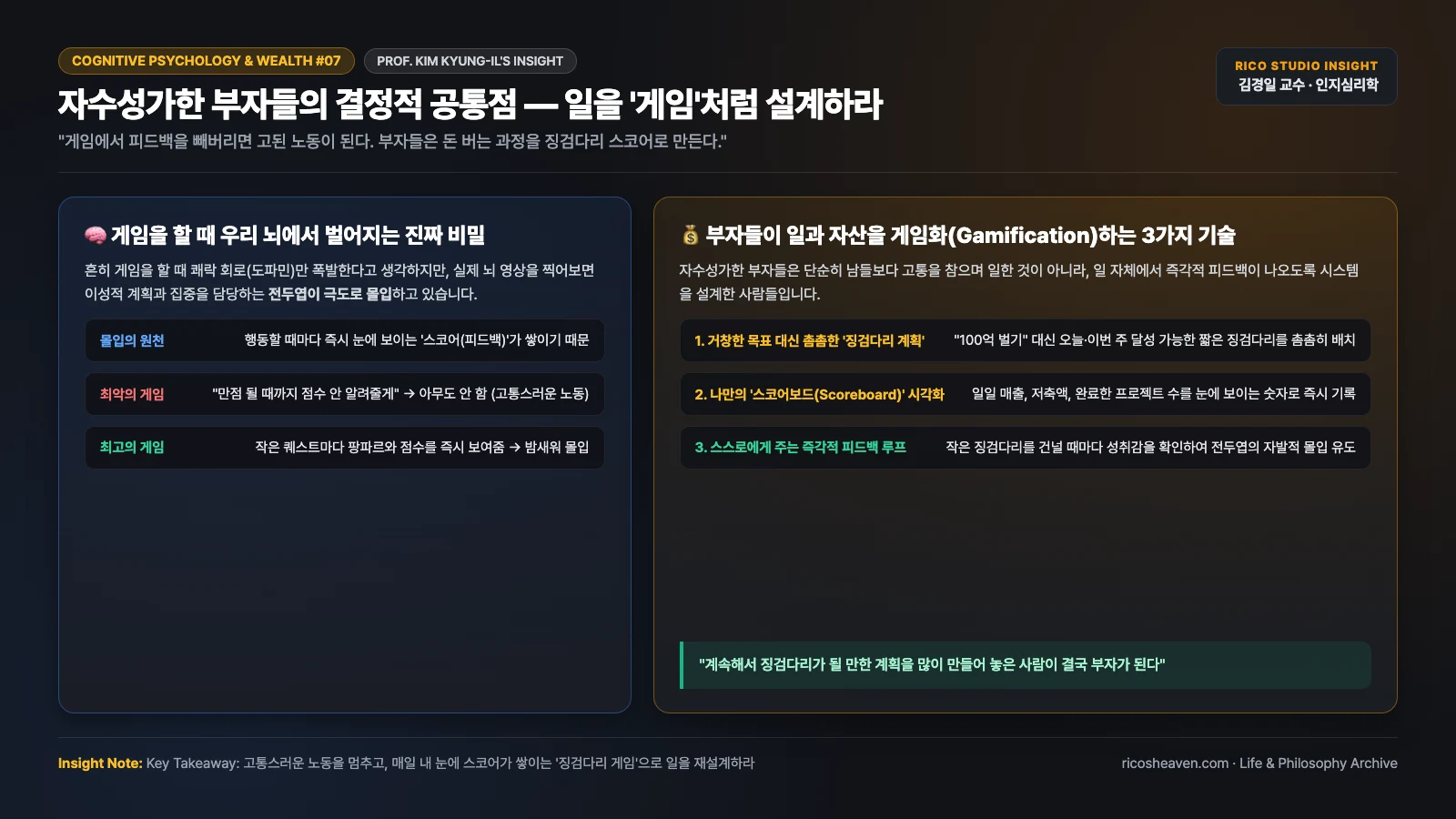 [인지심리학/부의법칙] 자수성가한 부자들의 결정적 공통점 — 김경일 교수가 밝힌 '즉각적 피드백과 징검다리 계획'